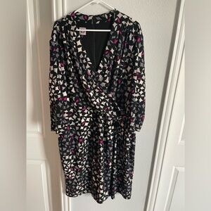 Anne Klein Geometric Black and Pink Faux Wrap Women's Dress